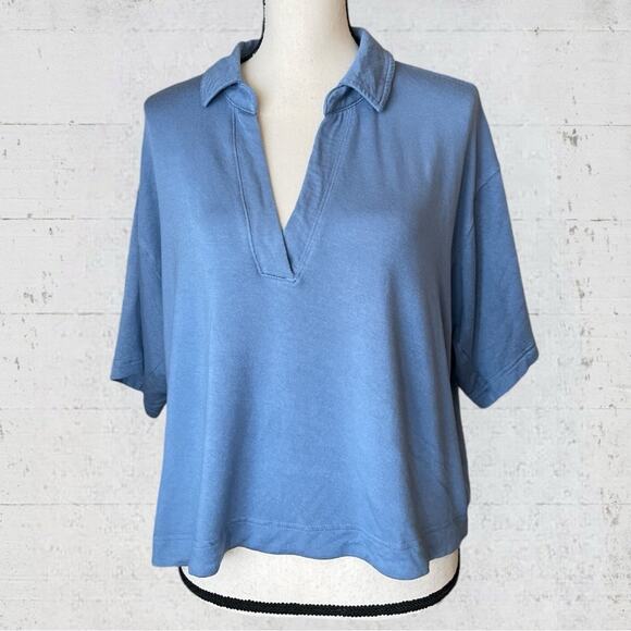 Athleta Blue Westwood Sweatshirt Tee V Neck Boxy Oversized Size Small - Picture 3 of 10